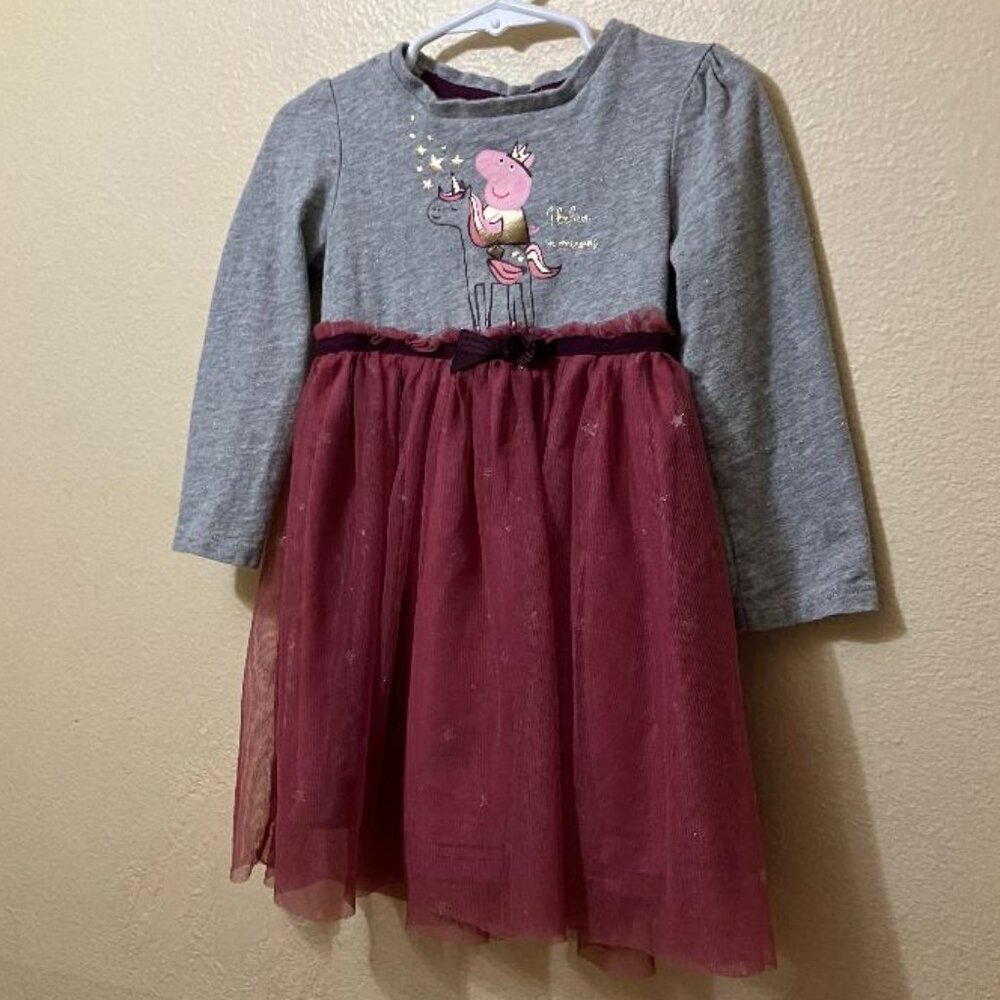 Tu Kids Peppa Pig Girls Long Sleeve Lined Tulle Skirt Dress Size 1.5-2 Years